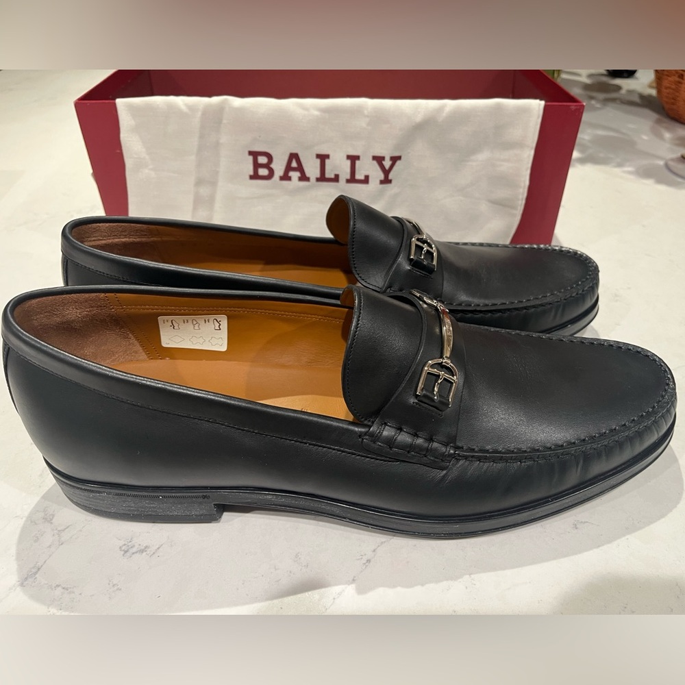 New Black Leather Bally Loafers - US Size 13